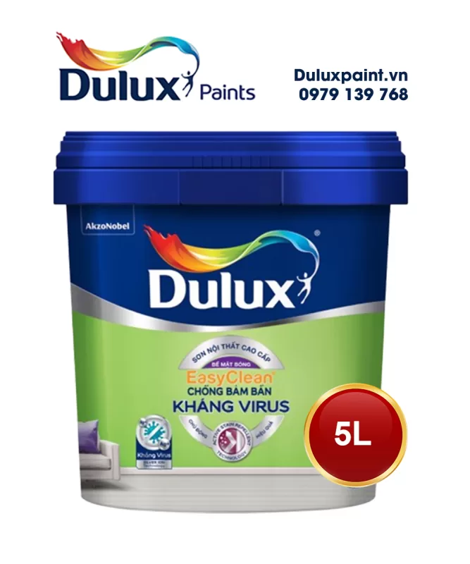 Sơn Dulux EasyClean chống bám bẩn kháng virus E017B lon 5L bóng