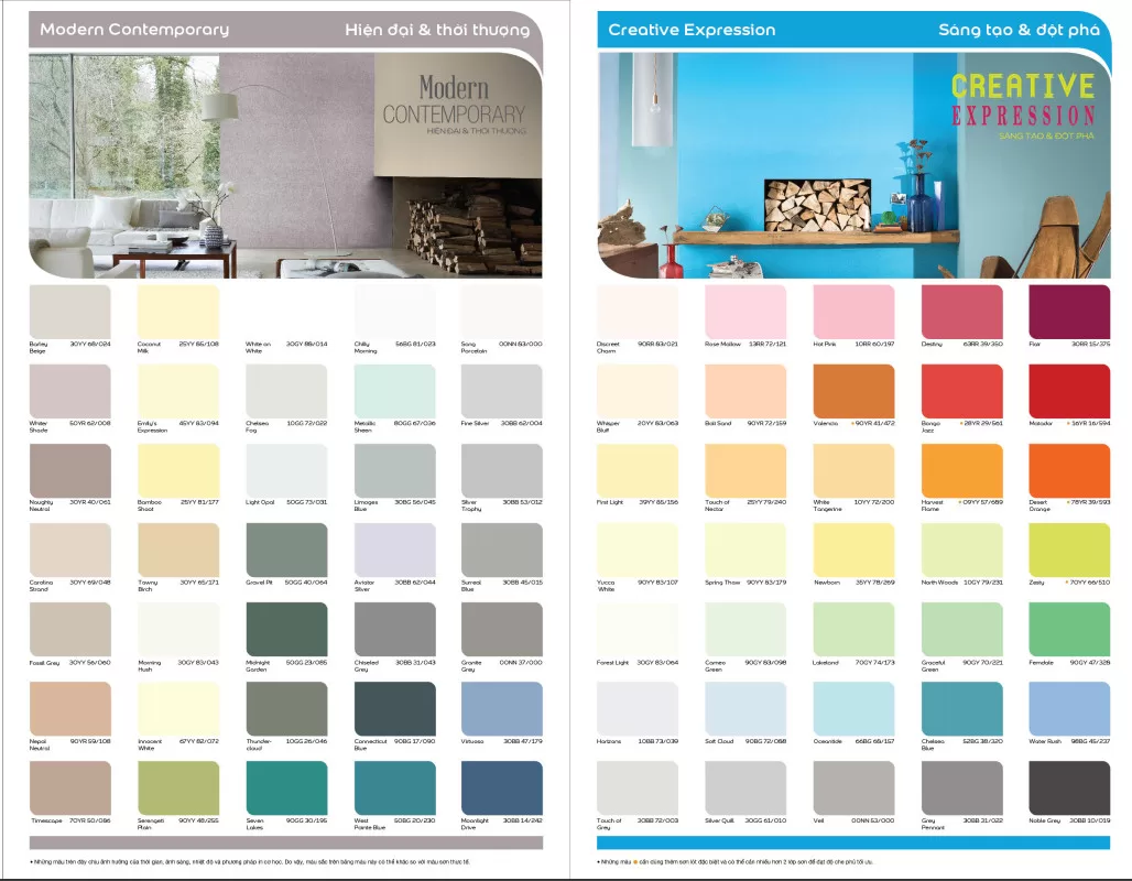 Các bảng màu sơn Dulux trong nhà được sử dụng nhiều