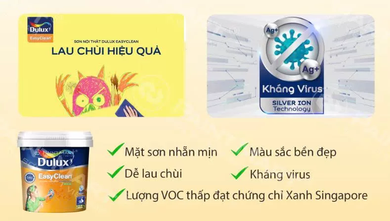  Dulux EasyClean lau chùi vượt trội kháng virus 99A
