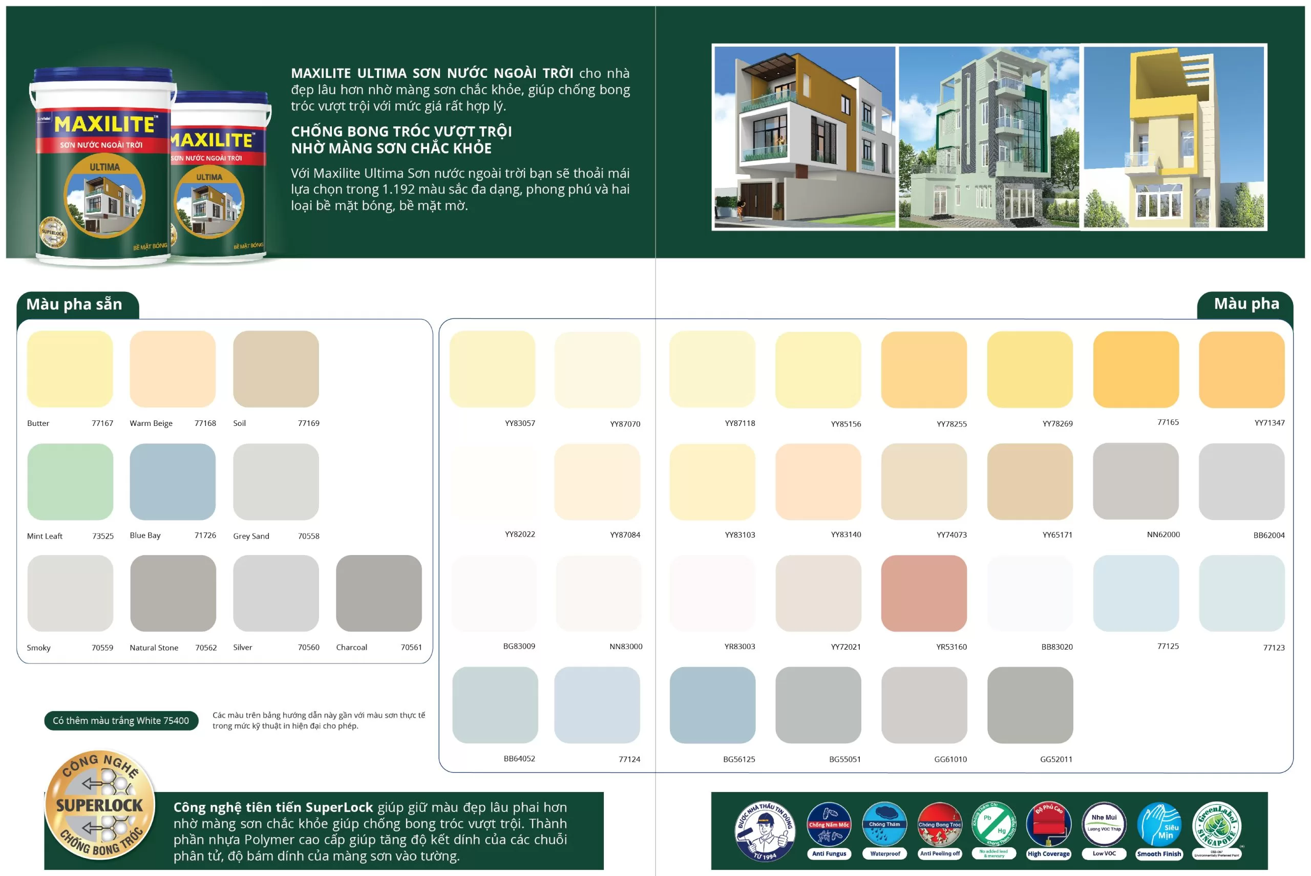 Bảng màu sơn Maxilite ngoài nhà