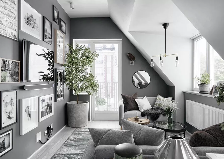 Cách trang trí phòng khách màu ghi