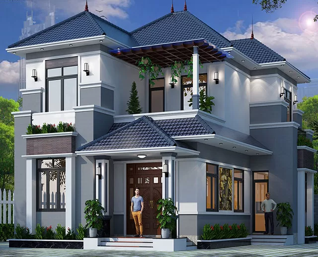 Mẫu sơn nhà màu ghi đậm