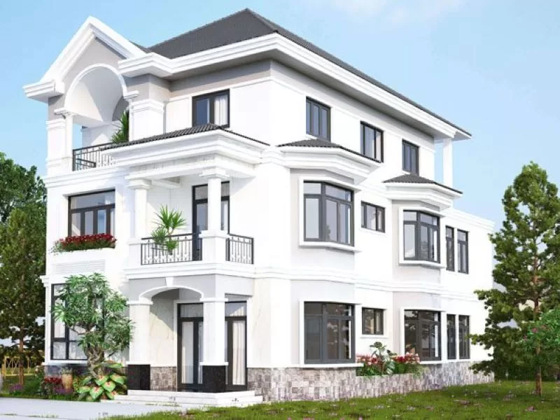 Mẫu sơn nhà màu ghi kết hợp trắng