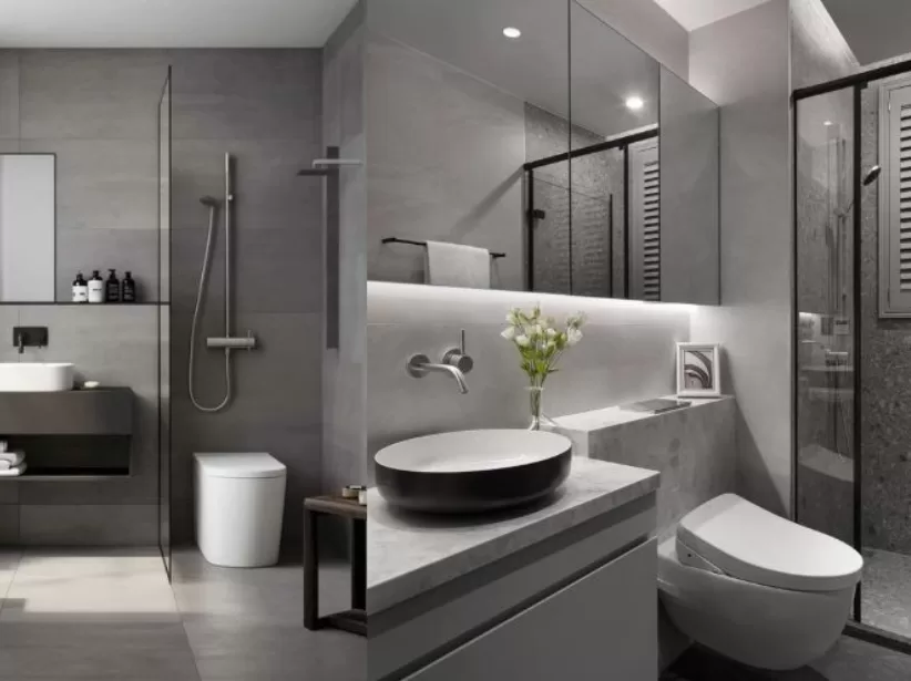 Phòng tắm sơn màu xám ghi