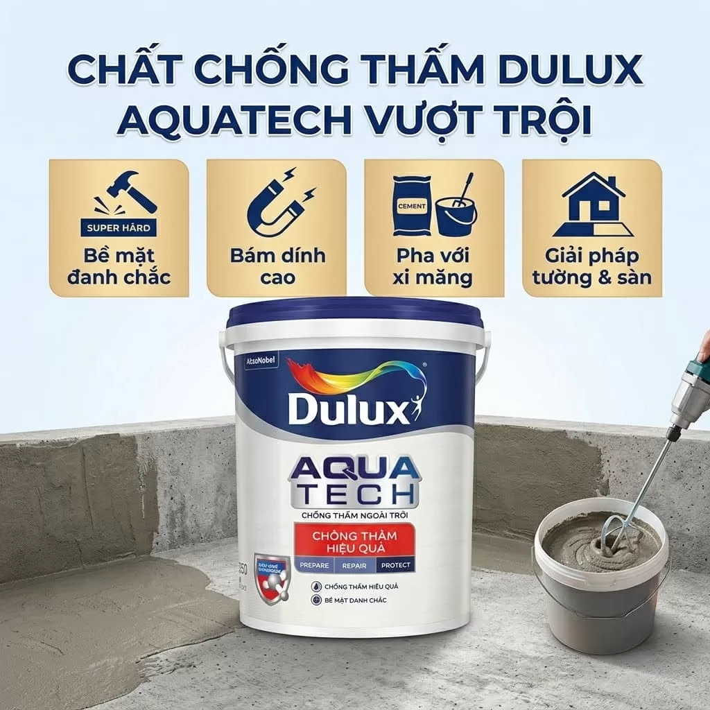 Sơn chống thấm tường Dulux Aquatech chống thấm hiệu quả C8033 pha xi măng