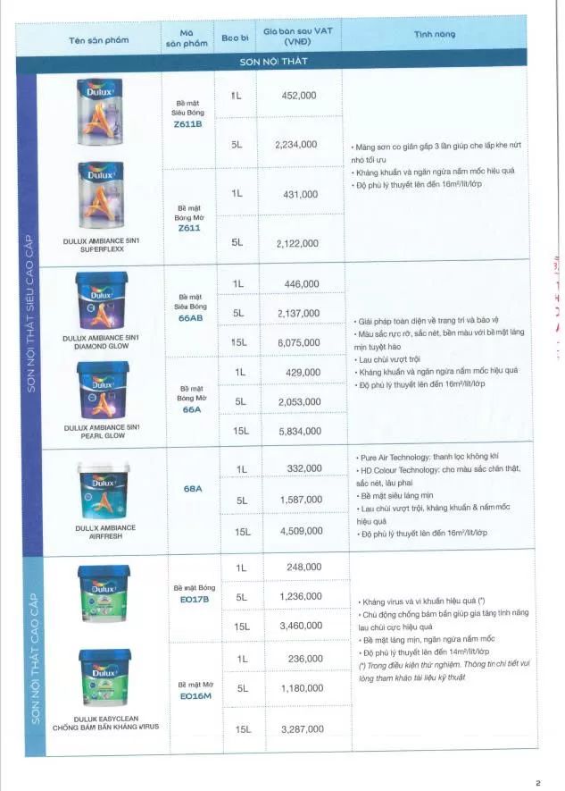 Bảng giá sơn Dulux mới nhất 2026 tham khảo-2