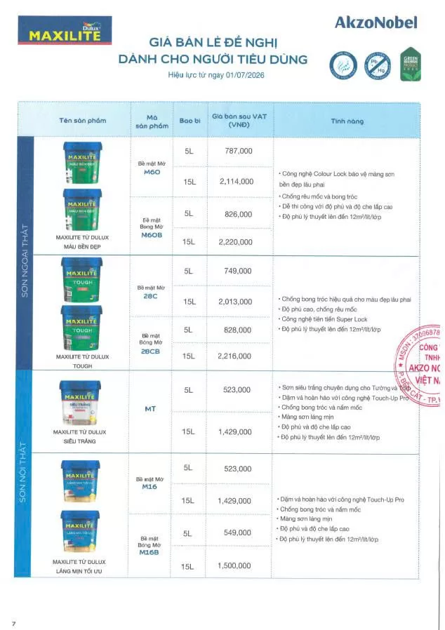 Bảng giá sơn Dulux mới nhất 2026 tham khảo-7