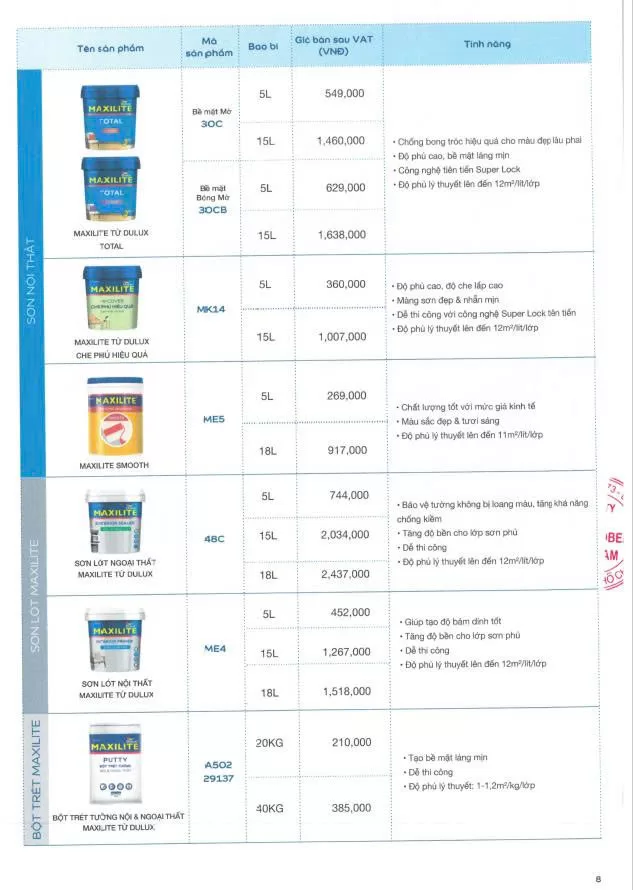 Bảng giá sơn Dulux mới nhất 2026 tham khảo-8